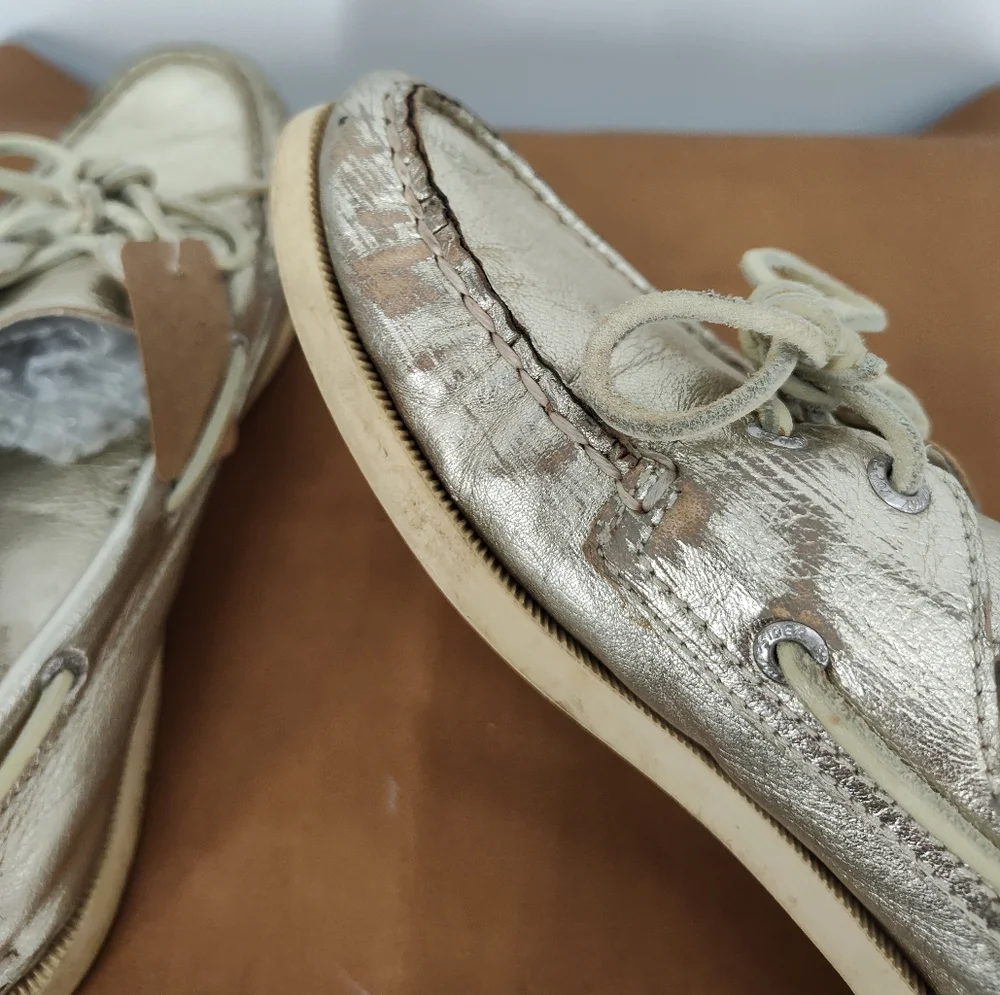 Sperry Original Leather Boat Shoes Metallic Gold Women's Size 8M